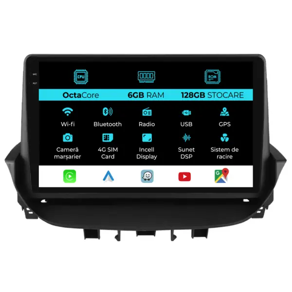 Navigatie Dedicata Renault Laguna (2001-2007), 9Inch, 6Gb Ram, 128Gb Stocare, Carplay