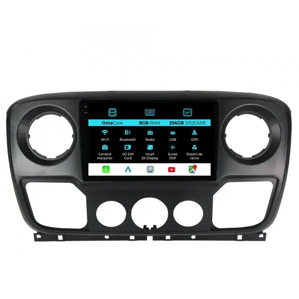Navigatie Dedicata Renault Master (2010 - 2021), 2K, 8Gb Ram, 256Gb Stocare, Android Auto, Carplay
