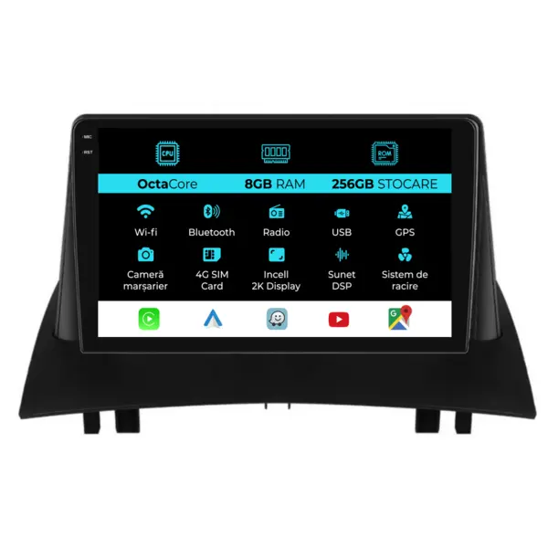 Navigatie Dedicata Renault Megane 2 (2002-2009), 2K, 8Gb Ram, 256Gb stocare, Carplay