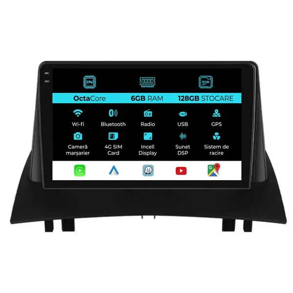 Navigatie Dedicata Renault Megane 2 (2002-2009), 9Inch, 6Gb Ram, 128Gb stocare, Carplay