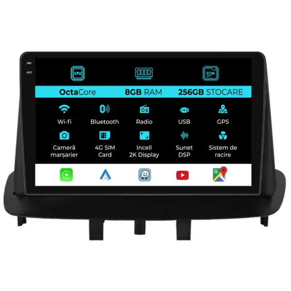 Navigatie Dedicata Renault Megane 3 (2008-2015), 2K, 8Gb Ram, 256Gb stocare, CarPlay