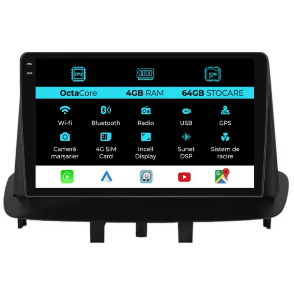 Navigatie Dedicata Renault Megane 3 (2008-2015), 9 Inch, 4Gb Ram, 64Gb stocare, CarPlay