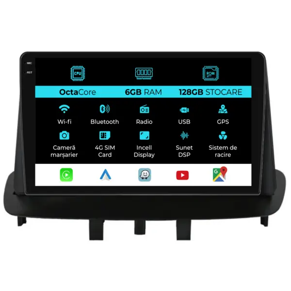 Navigatie Dedicata Renault Megane 3 (2009 - 2015), 9 Inch, 6Gb Ram, 128Gb Stocare, Android Auto, Carplay