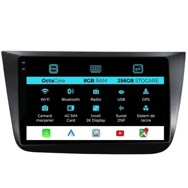 Navigatie Dedicata Seat Altea (2004-2015), 2K, 8Gb Ram, 256Gb stocare, Carplay