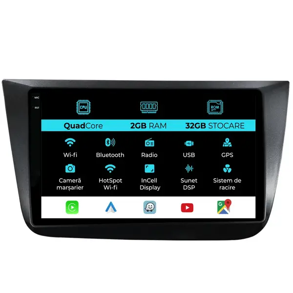 Navigatie Dedicata Seat Altea (2004-2015), 9 Inch, 2Gb Ram, 32Gb stocare, Carplay