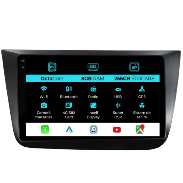 Navigatie Dedicata Seat Altea (2004-2015), 9 Inch, 8Gb Ram, 256Gb stocare, Carplay
