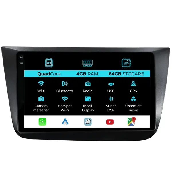Navigatie Dedicata Seat Altea (2004-2015),QuadCore, 9 Inch, 4Gb Ram, 64Gb stocare, Carplay