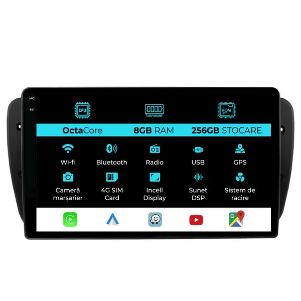Navigatie Dedicata Seat Ibiza (2008-2016), 9Inch 8Gb Ram, 256Gb Stocare, Carplay