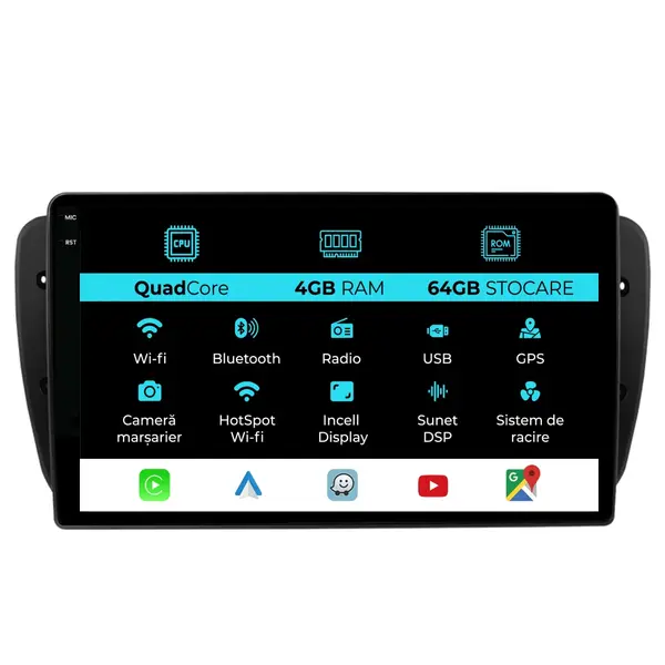 Navigatie Dedicata Seat Ibiza (2017 - 2025), QuadCore, 9 Inch, 4Gb Ram, 64Gb Stocare, Android Auto, Carplay