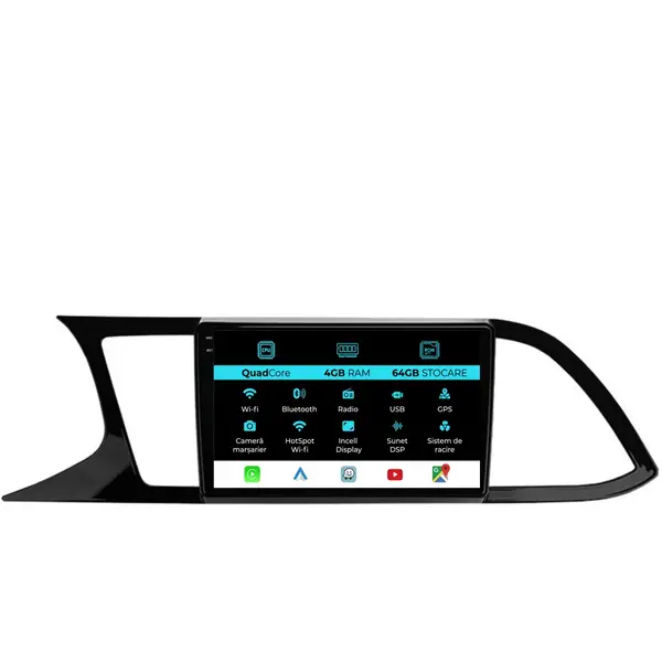 Navigatie Dedicata Seat Leon (2013 - 2020), QuadCore, 9 Inch, 4Gb Ram, 64Gb Stocare, Android Auto, Carplay