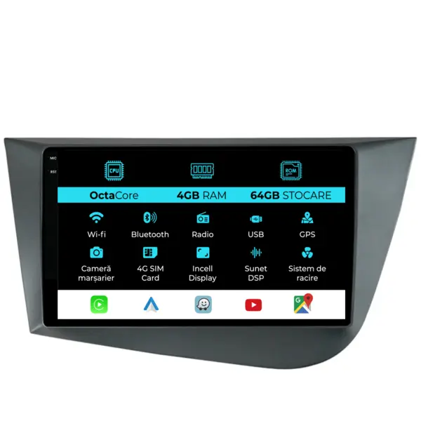Navigatie Dedicata Seat Leon Mk2 (2005-2012), 9Inch, 4Gb Ram, 64Gb Stocare, Carplay