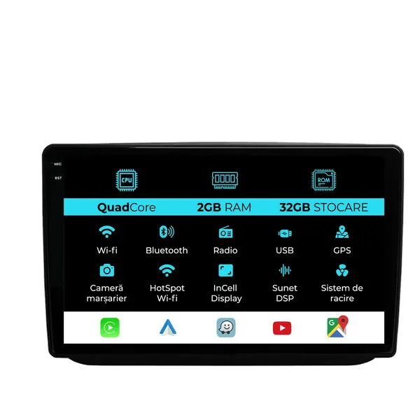 Navigatie Dedicata Skoda Fabia (2007-2014), 10Inch, 2Gb Ram, 32Gb Stocare, Carplay
