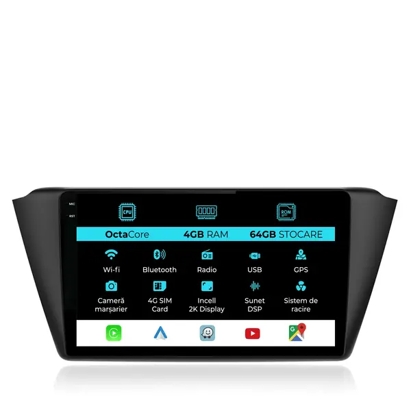 Navigatie Dedicata Skoda Fabia (2014-2019), 2K, 4Gb Ram, 64Gb Stocare, Carplay
