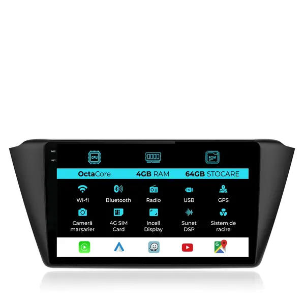 Navigatie Dedicata Skoda Fabia (2014 - 2019), 9 Inch, 4Gb Ram, 64Gb Stocare, Android Auto, Carplay