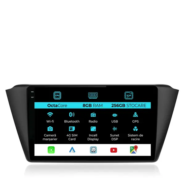 Navigatie Dedicata Skoda Fabia (2014 - 2019), 9 Inch, 8Gb Ram, 256Gb Stocare, Android Auto, Carplay