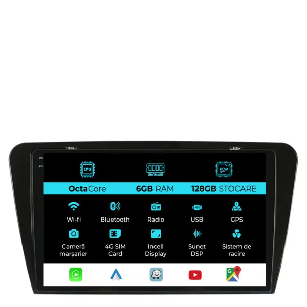 Navigatie Dedicata Skoda Octavia 3 (2013-2018), 10Inch, 6Gb Ram, 128Gb Stocare, Carplay