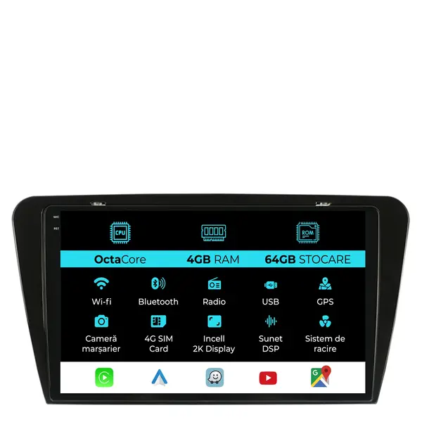 Navigatie Dedicata Skoda Octavia 3 (2013-2018), 2K, 4Gb Ram, 64Gb Stocare, Carplay