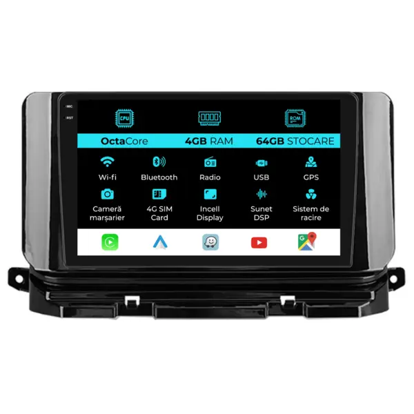 Navigatie Dedicata Skoda Octavia 4 (2019 - 2026), 10 Inch, 4Gb Ram, 64Gb Stocare, Android Auto, Carplay
