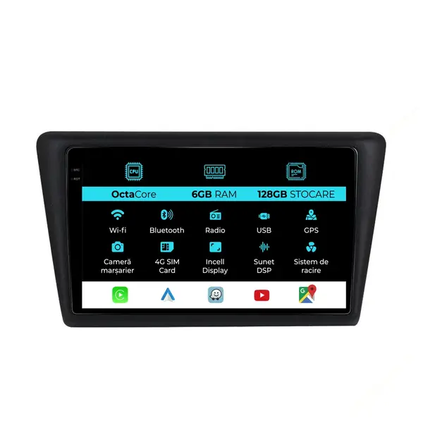 Navigatie Dedicata Skoda Rapid (2011-2019), 9Inch, 6Gb Ram, 128Gb Stocare, Carplay
