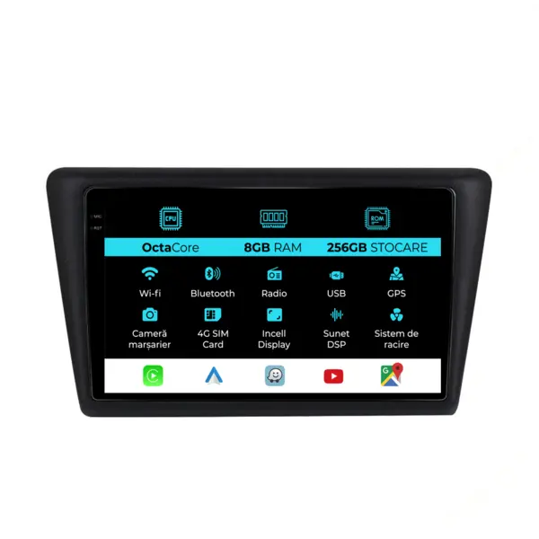 Navigatie Dedicata Skoda Rapid (2011-2019), 9Inch, 8Gb Ram, 256Gb Stocare, Carplay