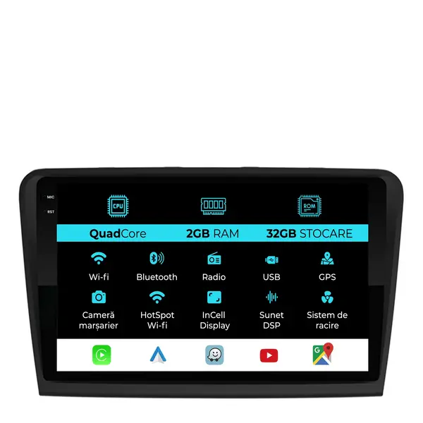 Navigatie Dedicata Skoda Superb 2 (2008 - 2015), 10 Inch, 2Gb Ram, 32Gb Stocare, Android Auto, Carplay