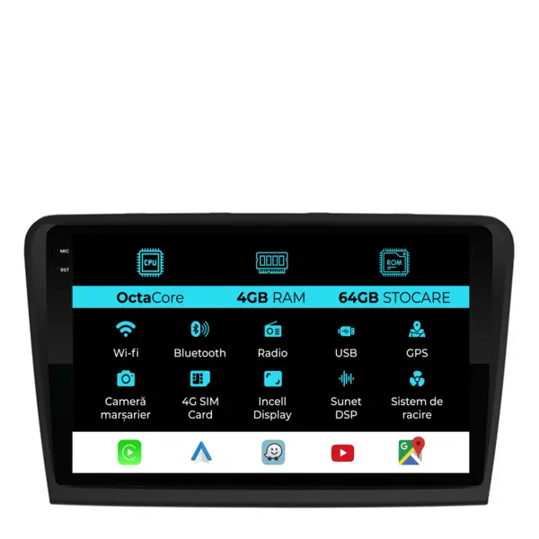 Navigatie Dedicata Skoda Superb 2 (2008 - 2015), 10 Inch, 4Gb Ram, 64Gb Stocare, Android Auto, Carplay