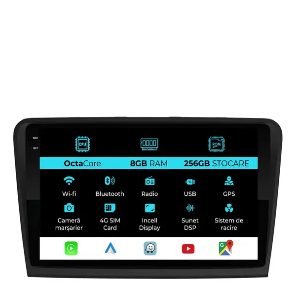 Navigatie Dedicata Skoda Superb 2 (2008 - 2015), 10 Inch, 8Gb Ram, 256Gb Stocare, Android Auto, Carplay