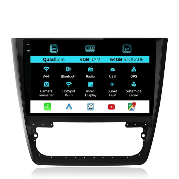 Navigatie Dedicata Skoda Yeti (2009 - 2012), QuadCore, 10 Inch, 4Gb Ram, 64Gb Stocare, Android Auto, Carplay