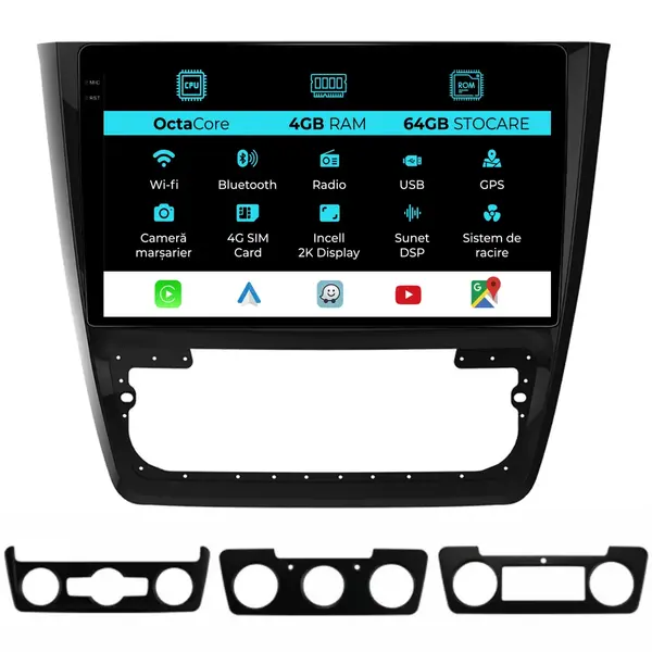 Navigatie Dedicata Skoda Yeti (2009-2017), 2K, 4Gb Ram, 64Gb Stocare, Carplay