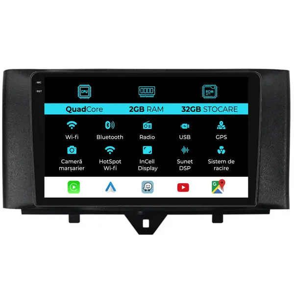 Navigatie Dedicata Smart For Two (2010-2015) For Four (2010-2015), 9Inch, 2Gb Ram, 32Gb stocare, Carplay