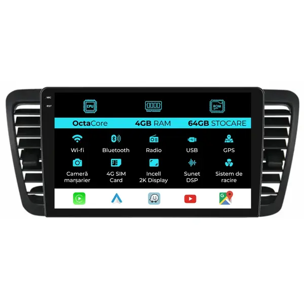 Navigatie Dedicata Subaru Legacy Outback (2004-2009), 2K, 4Gb Ram, 64Gb Stocare, Carplay