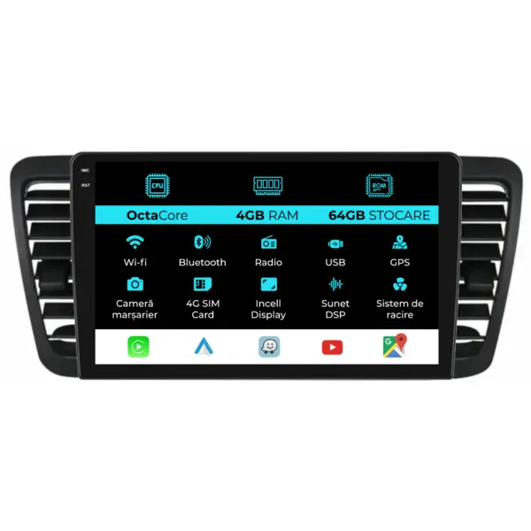 Navigatie Dedicata Subaru Legacy Outback (2004-2009), 9 Inch, 4Gb Ram, 64Gb Stocare, Android Auto, Carplay