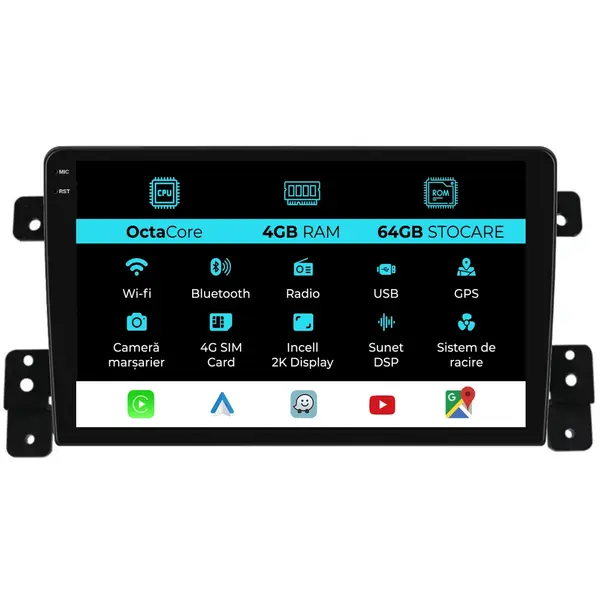 Navigatie Dedicata Suzuki Grand Vitara (2005 - 2015), 2K, 4Gb Ram, 64Gb Stocare, Android Auto, Carplay