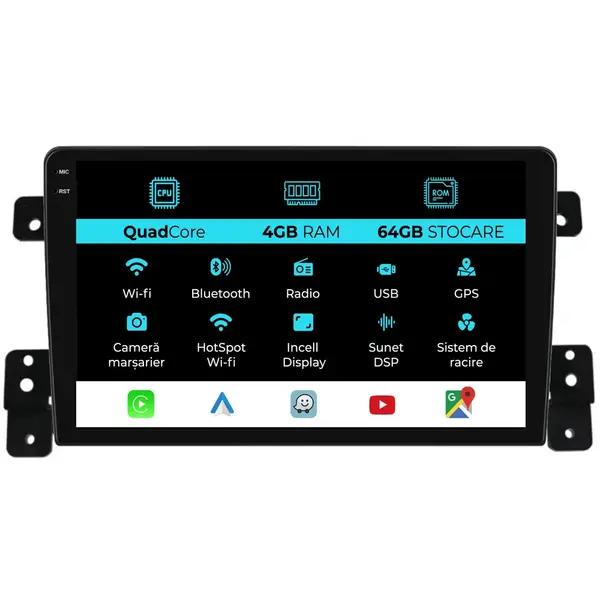 Navigatie Dedicata Suzuki Grand Vitara (2005 - 2015), QuadCore, 9 Inch, 4Gb Ram, 64Gb Stocare, Android Auto, Carplay
