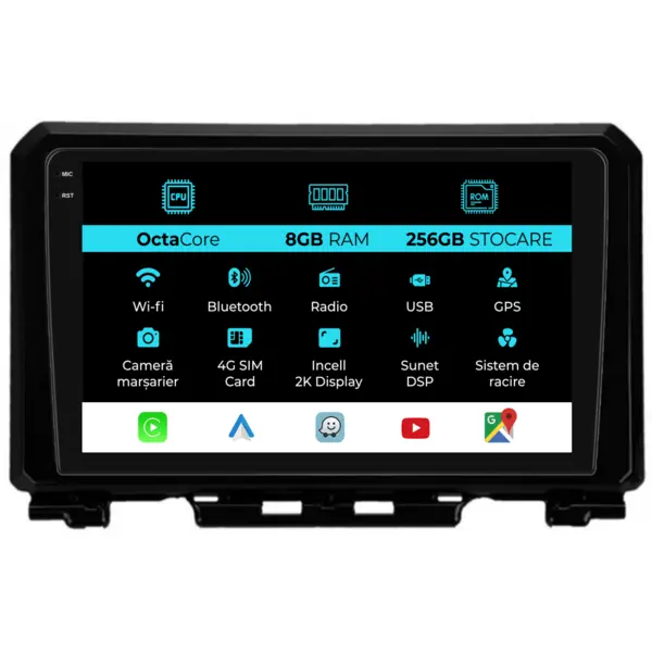 Navigatie Dedicata Suzuki Jimny (2019 - 2023), 2K, 8Gb Ram, 256Gb Stocare, Android Auto, Carplay