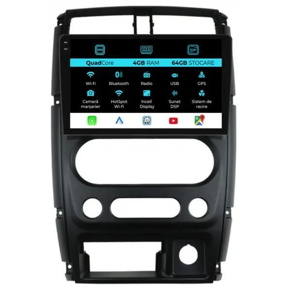 Navigatie Dedicata Suzuki Jimny 3 (2005 - 2019), QuadCore, 9 Inch, 4Gb Ram, 64Gb Stocare, Android Auto, Carplay