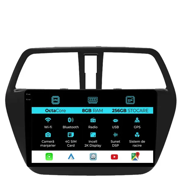 Navigatie Dedicata Suzuki S-Cross (2012-2016), 2K, 8Gb Ram, 256Gb Stocare, Carplay