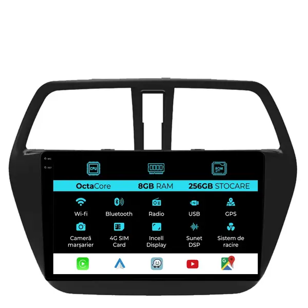 Navigatie Dedicata Suzuki S-Cross (2012-2016), 9Inch, 8Gb Ram, 256Gb Stocare, Carplay