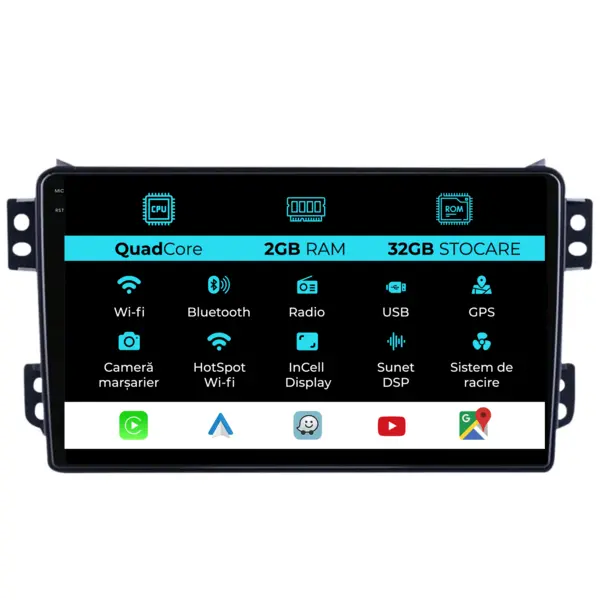 Navigatie Dedicata Suzuki Splash (2008-2014), 9 Inch, 2Gb Ram, 32Gb Stocare, Android Auto, Carplay