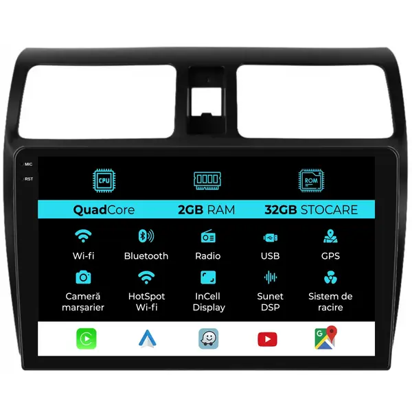 Navigatie Dedicata Suzuki Swift (2003-2010), 10Inch, 2Gb Ram, 32Gb Stocare, Carplay