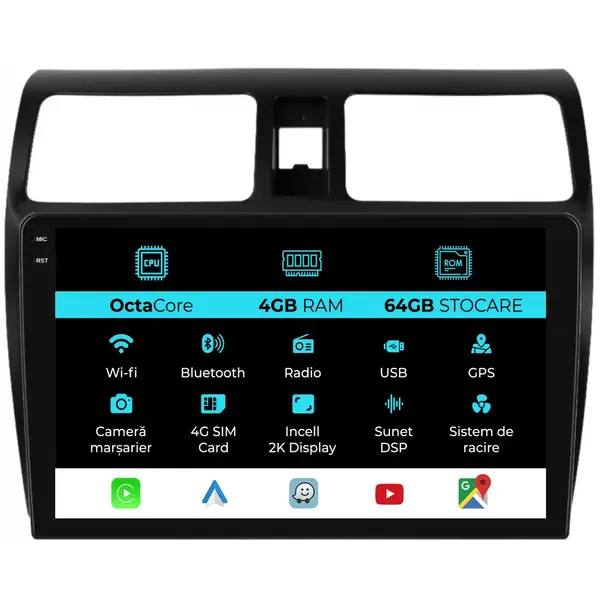 Navigatie Dedicata Suzuki Swift (2003-2010), 2K, 4Gb Ram, 64Gb Stocare, Carplay