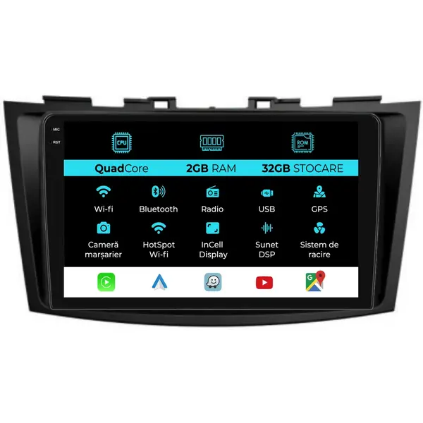 Navigatie Dedicata Suzuki Swift (2003 - 2010), 9 Inch, 2Gb Ram, 32Gb Stocare, Android Auto, Carplay
