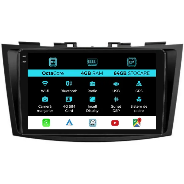 Navigatie Dedicata Suzuki Swift (2003 - 2010), 9 Inch, 4Gb Ram, 64Gb Stocare, Android Auto, Carplay