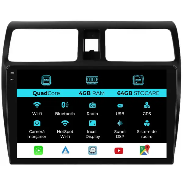 Navigatie Dedicata Suzuki Swift (2003 - 2010), QuadCore, 10 Inch, 4Gb Ram, 64Gb Stocare, Android Auto, Carplay