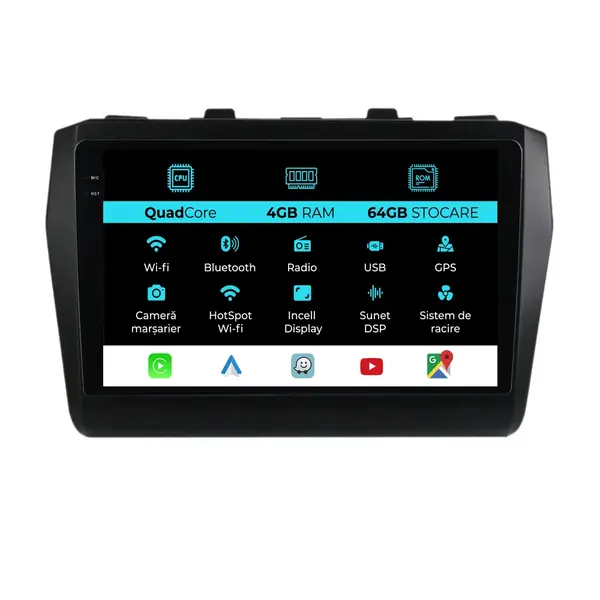 Navigatie Dedicata Suzuki Swift (2016-2022),QuadCore, 9Inch, 4Gb Ram, 64Gb Stocare, Carplay