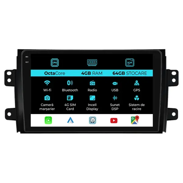 Navigatie Dedicata Suzuki SX4 (2006-2012), 9Inch 4Gb Ram, 64Gb Stocare, Carplay