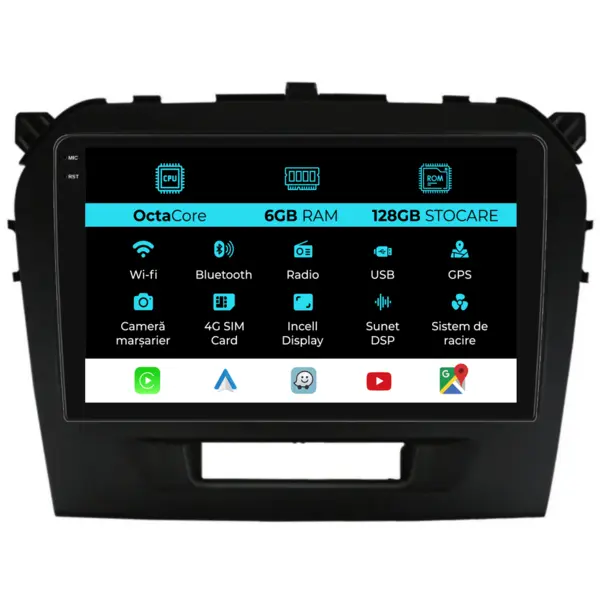 Navigatie Dedicata Suzuki Vitara (2014-2019), 9 Inch, 6Gb Ram, 128Gb Stocare, Android Auto, Carplay