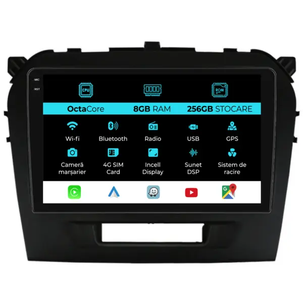 Navigatie Dedicata Suzuki Vitara (2014-2019), 9 Inch, 8Gb Ram, 256Gb Stocare, Android Auto, Carplay