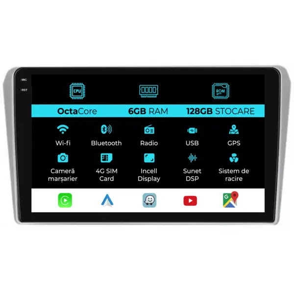 Navigatie Dedicata Toyota Avensis (2002-2008), 9 Inch, 6Gb Ram, 128Gb stocare, Carplay
