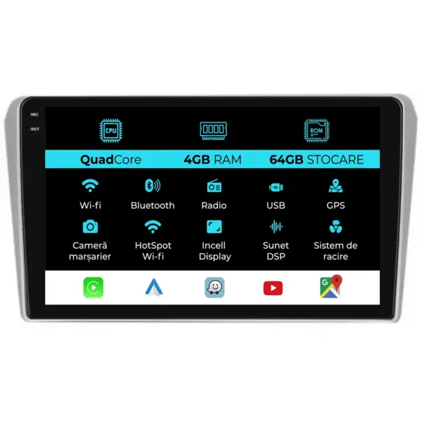 Navigatie Dedicata Toyota Avensis (2002-2008),QuadCore, 9 Inch, 4Gb Ram, 64Gb stocare, Carplay